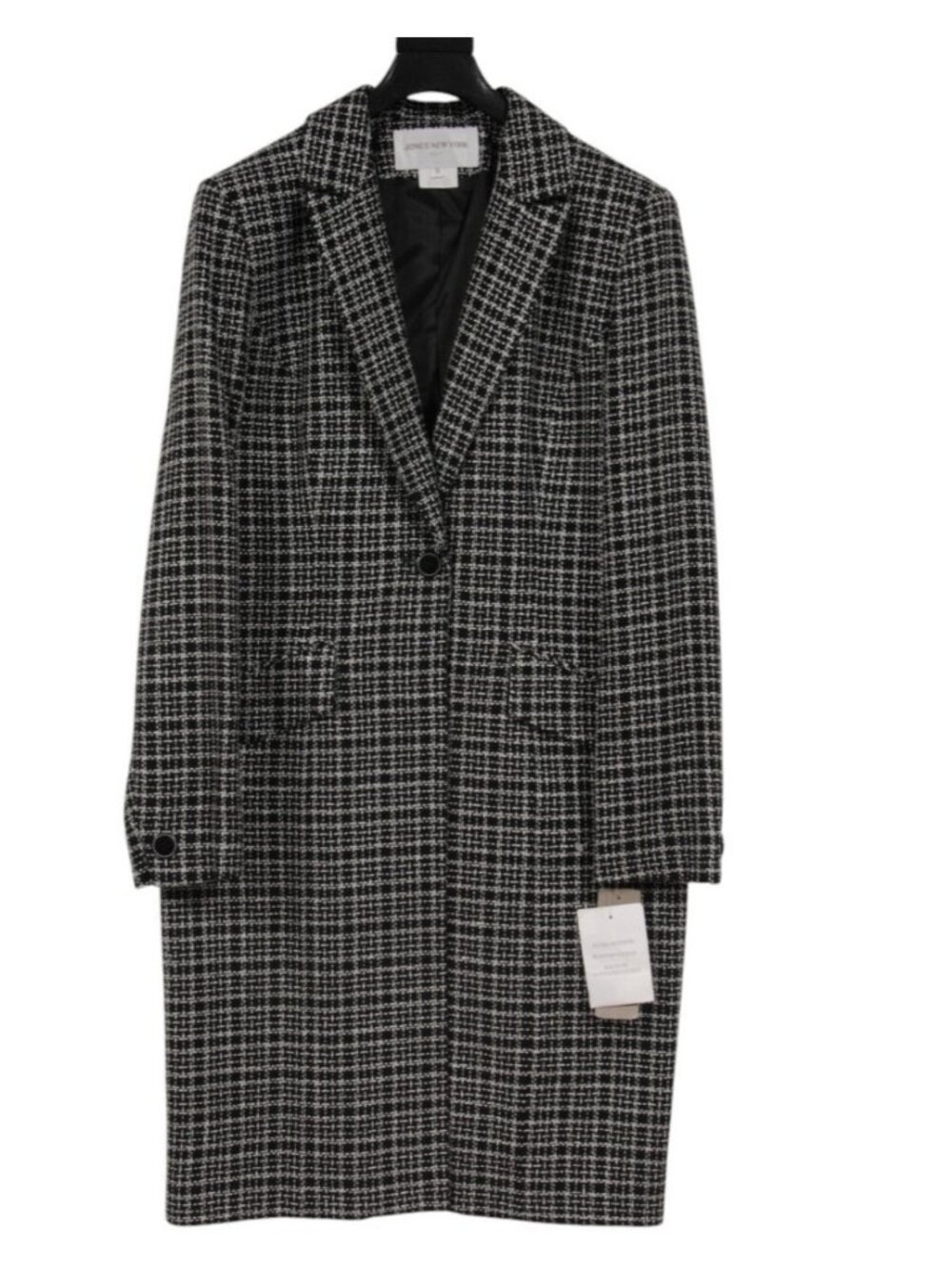 Jones New York Women Tweed Coat Size US 8 Black White Single Breasted Long Coat